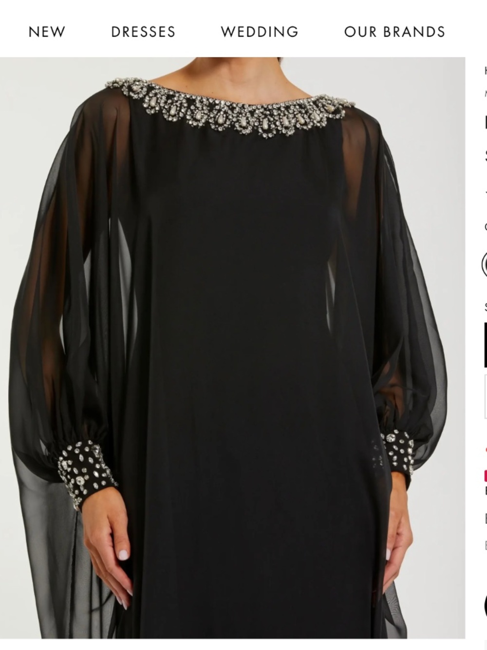Mac Duggal Black Long Sleeve Embellished Chiffon Kaftan Gown Size 6